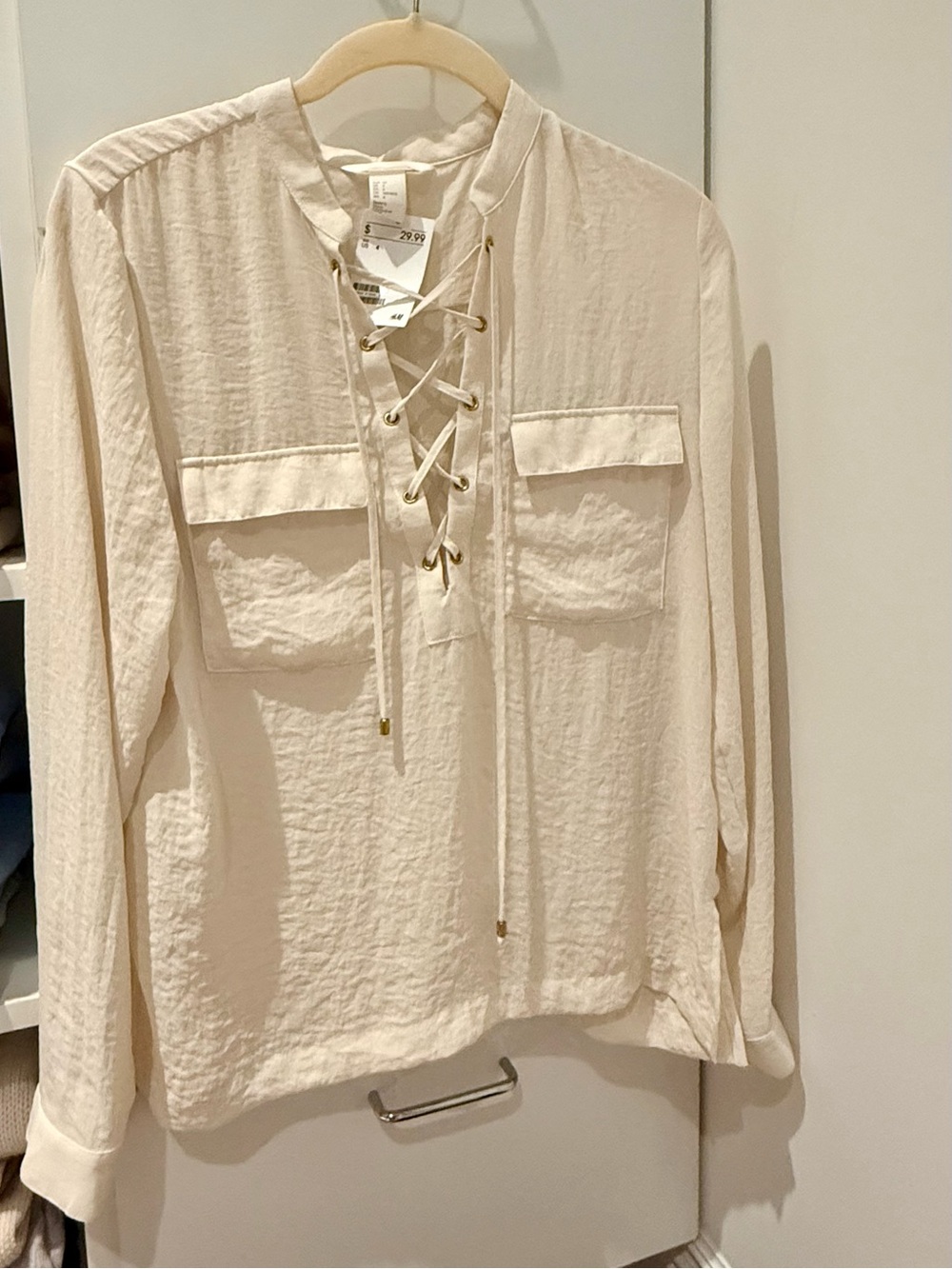 H&M Lace-Up Cream Women's Top